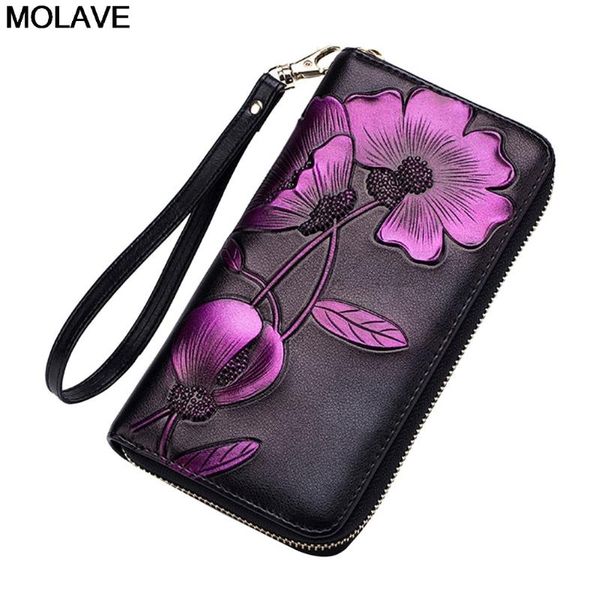 

molave women purse leather wallet zipper coin purse flower wallets fashion lady wristlet handbags cartera mujer, Red;black