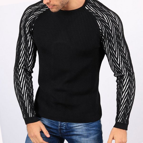 

fashion patchwork men knitted sweaters slim o neck pull knitwear autumn clothes casual tricot soft pullovers sweater homme, White;black