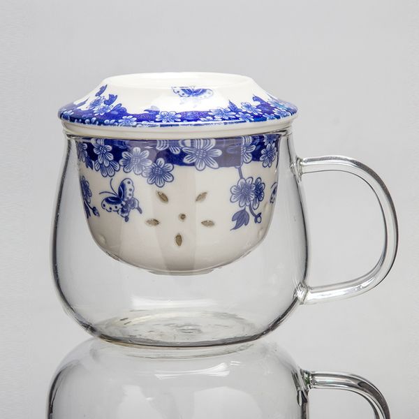 

303ml creative glass bottle water ceramic teacup filter liner thick glass kettle with cover coffee home office tea filter d024