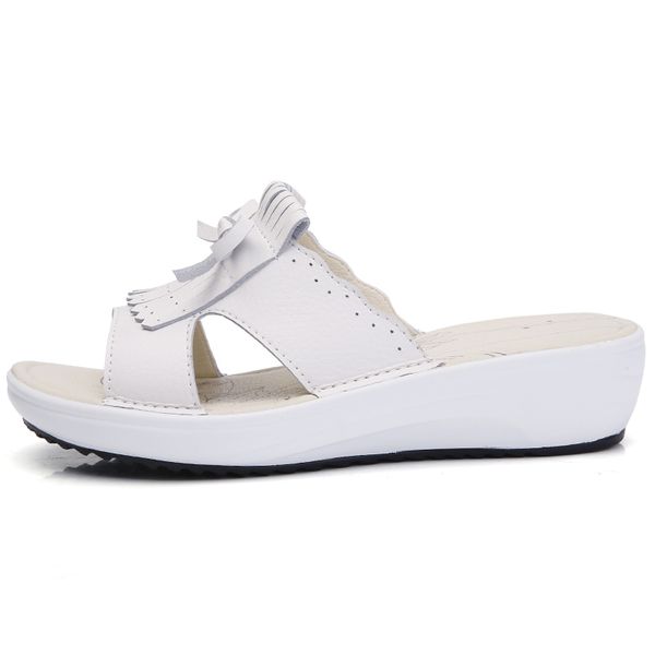 

2020 summer women flat sandals shoes white leather ballet slippers round toe fringe slides sandals female flip flops size 35-40, Black