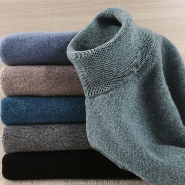 

men sweater 100% pure wool knitted pullover winter new arrival fashion turtleneck jumepr man thick clothes 8colors sweaters, White;black