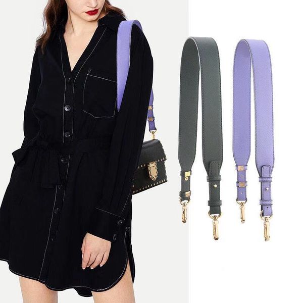 

genuine leather cross lines strap shoulder straps for ladies hand bill of lading shoulder straps adjustable wide strap fittings, Black