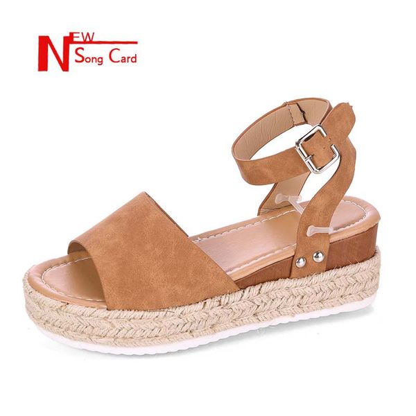 

new song card fashion women sandals wedges rope wedge with light bottom fish mouth 2019 flip flop chaussures femme sandals, Black