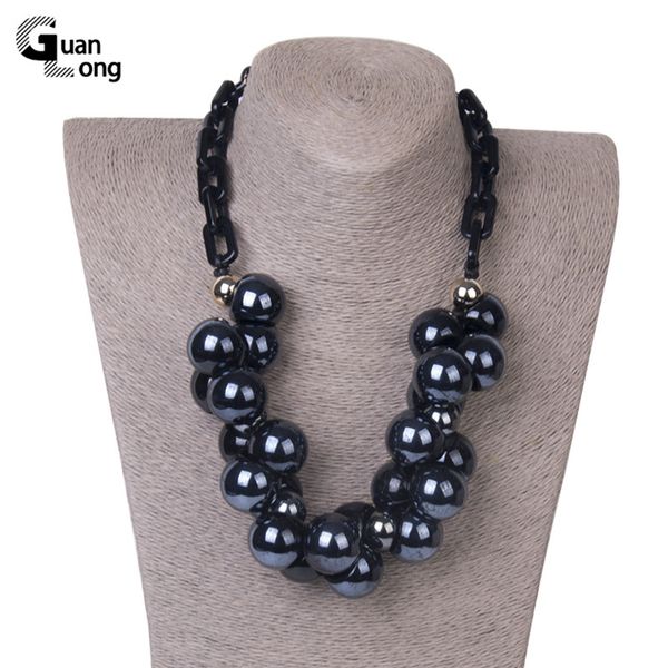 

guanlong fashion acrylic chain long necklace women statement beads pendant necklaces large vintage resin charm jewelry for girls, Silver