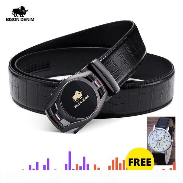 

bison denim brand fashion men belt automatic buckle genuine leather belt men's belts cow leather belts for men n71446, Black;brown