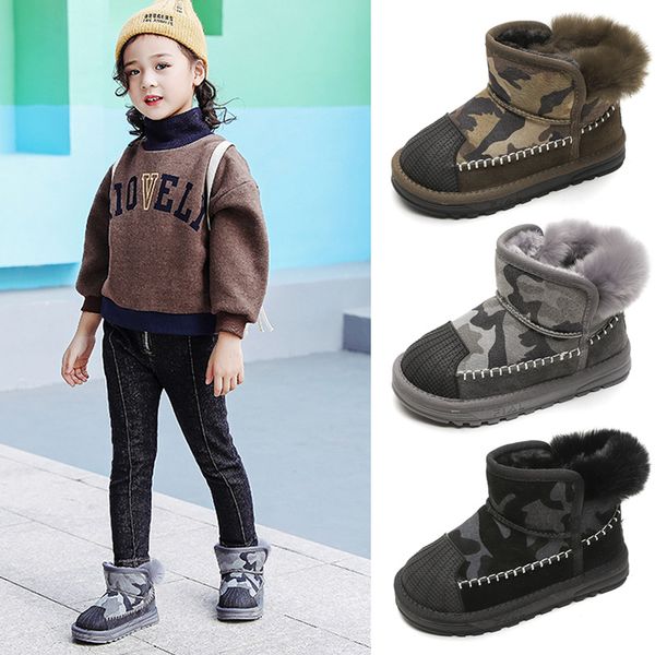 

children snow boots winter thick faux leather plush short boots warm and comfortable for winter travel skiing s7jn, Black;grey