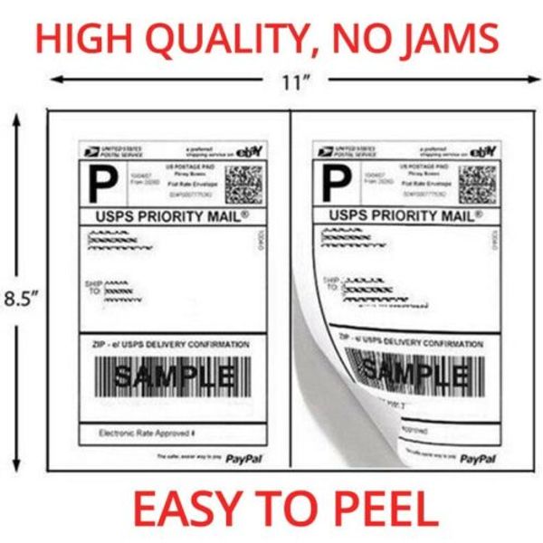 

2000 shipping labels half sheets 2 per sheet 8.5 x 11 self adhesive