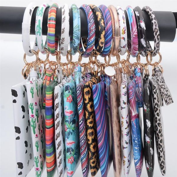 

bracelet keychain sunflower leopard printed hang change purse pu leather tassel wristlet keychain phone bag women gift 13 designs bt4977, Red;brown