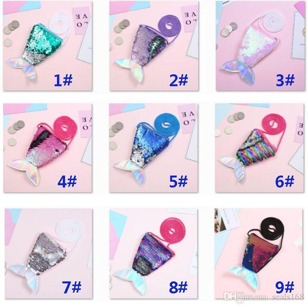 

kids girls mermaid sequins coin purse wallet with lanyard littering purse women handbag should bag zipper pouches hh9-2410