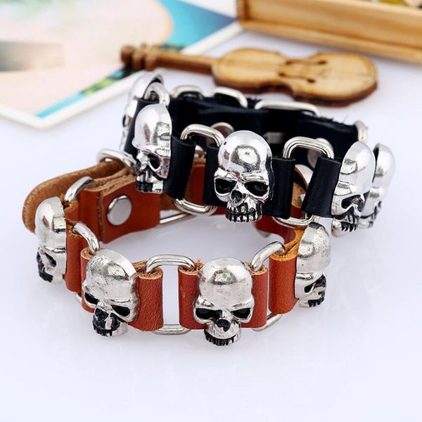 Moda-Ewelry Hip Hop Jóias Punk Braceletes Pu Couro Crânio Atacado Bangles para Unisex Hot Moda