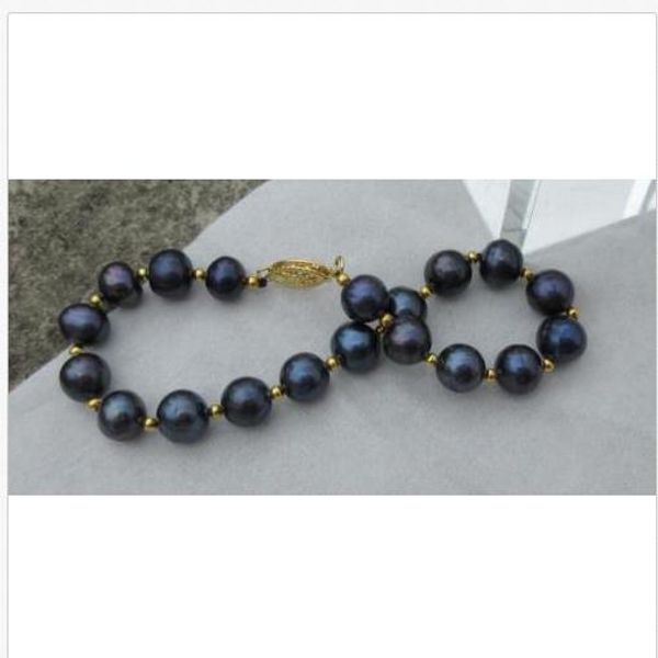 

natural 8-9mm south sea genuine black pearl bracelet 7.5-8inch 14k gold clasp