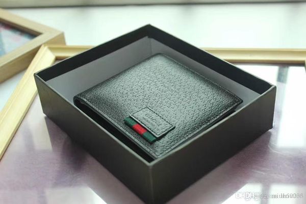 

with box 2020 men leather classic luxurys wallet casual short designers card holder holder pocket fashion wallets men wallet,0011, Red;black