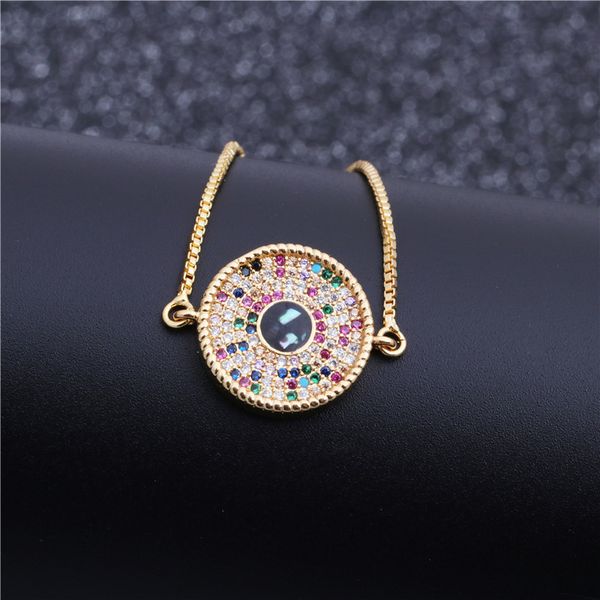 

new 2020 selling devil's eye bracelet micro inlaid color zircon with adjustable zipper strip gold true gold couple bracelet, Black