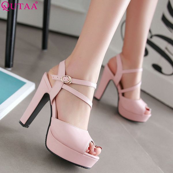 

qutaa 2020 women pumps fashion women shoes spring/ autumn all match square high heel wedding shoes ladies pumps size 34-43 s03, Black