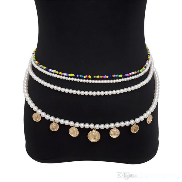 

luxury women belt chains yellow gold plated coins pearl belt chians for party wedding nice gift for friend, Black;brown