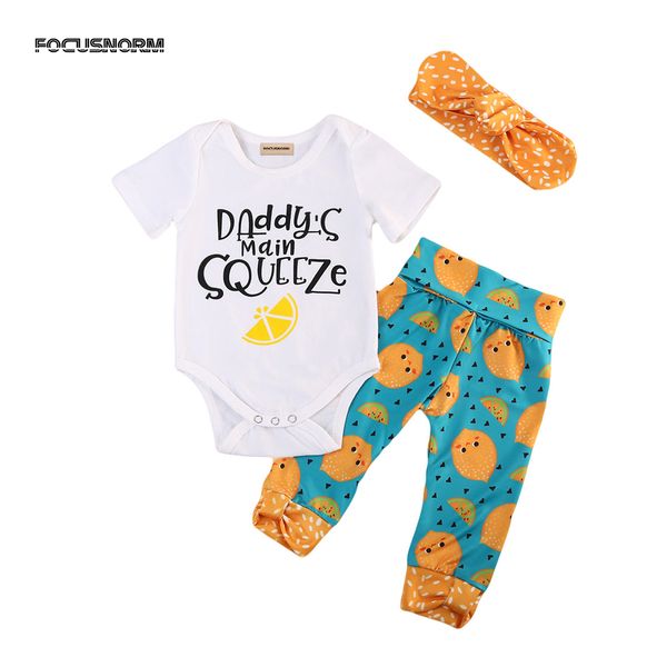 

cute newborn baby girl boy fruits clothes letter print short sleeve romper long orange pants headband baby outfits set clothes