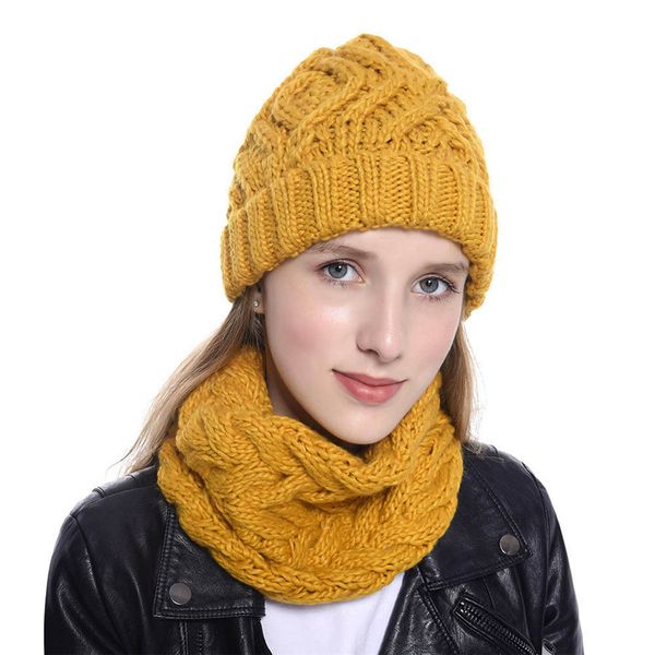 

2pcs fashion winter girls women's warm thick beanies knit hat&scarf sets caps scarf accessories