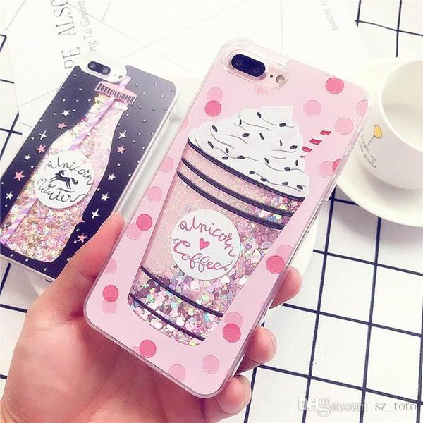 

ell o glitter bottle quicksand dynamic phone case for iphone x bling flowing love heart sequins cases for iphone 8 7 6 6s plus