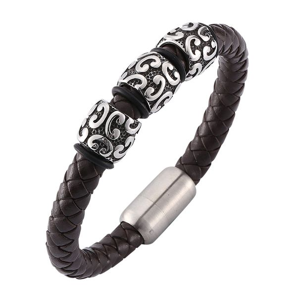 

men women leather bracelet charms stainless steel jewelry accessories bangles with strong magnet clasp wristband gift bb0133, Golden;silver