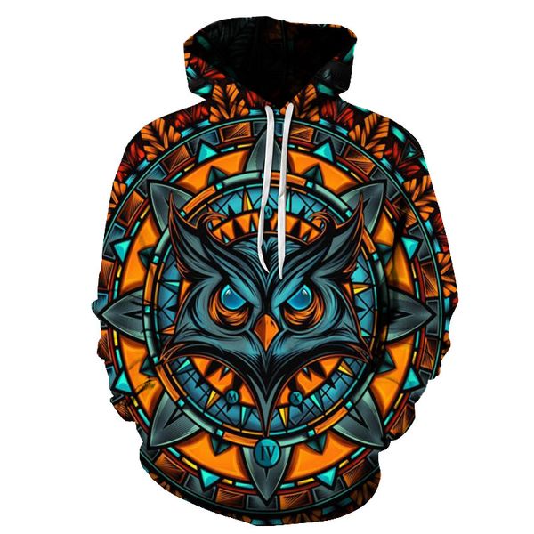 

высокое качество мужские дизайнерские психоделические сова толстовки кофты 3d печати унисекс толстовка толстовка мужская / женская одежда aa, Black