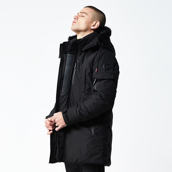 

men thick hat windproof fashion men parka pockets coatswinter casual long style hooded epaulet cotton padded jackets, Black