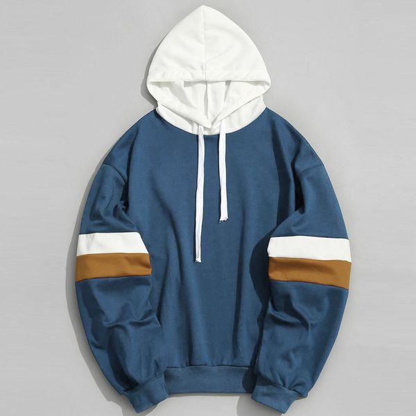 

2019 hooded shirt sweatshirt brand men's casual patchwork stitching parallel bars slim hoodie jacket hip hop headscarf, Black