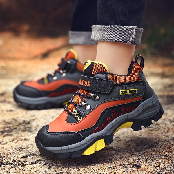 

size 30-40 kids boots leather keep warm sports running winter shoes for boys durable non-slip outdoor hiking shoes men sneakers, Black;grey