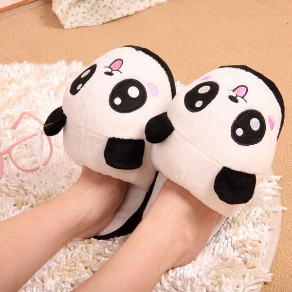 

funny cartoon panda warm winter slippers skidproof soft soles plush house for women men animal shoes home indoor slippers, Black