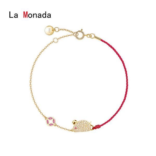 

la monada 925 sterling silver lucky zodiac mouse rat red rope bracelets red thread on hand line string bracelets for women gold, Black