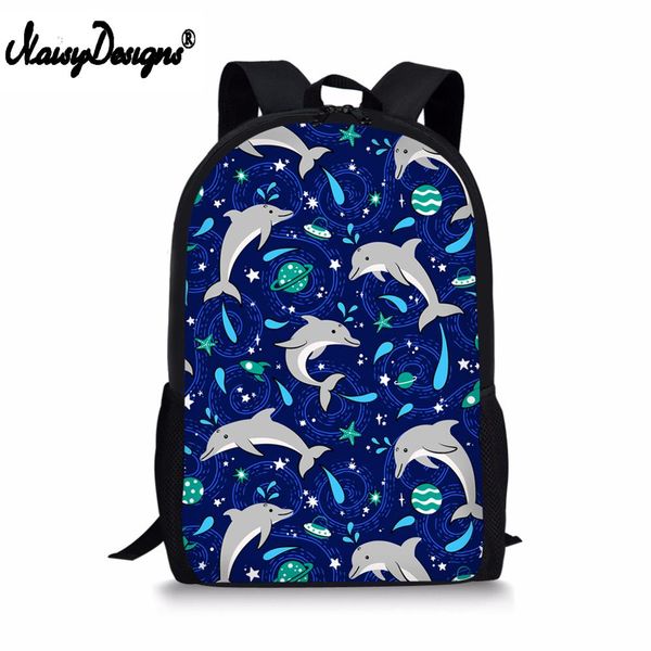 

cute 3d dolphins in space school bags lapbackpack for girls primary children kids book bags fashion junior bagpacks mochila