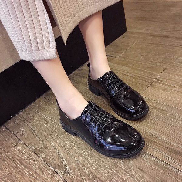

ins small leather shoes women's england 2019 spring new style korean-style harajuku versatile black flat casual shoes