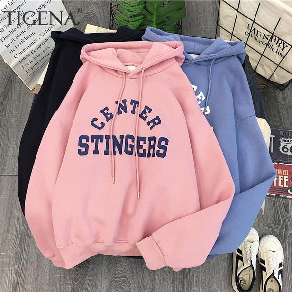 

tigena velvet warm oversized hoodies sweatshirt women poleron winter kpop long sleeve hooded sweatshirt female blue pink t200102, Black