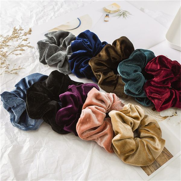 

elegant soft velvet women's elastic hair ring simple solid pleated hair scruchies rubber girls sweet ponytail holder headdress