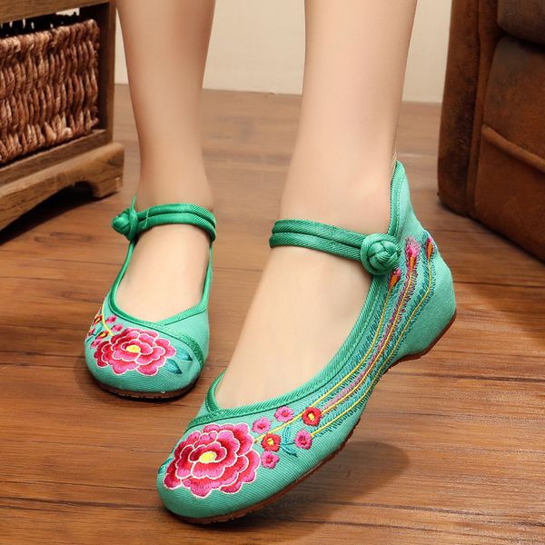 

green red old beijing embroidered women shoes mary jane flat heel denim chinese style casual cloth plus size 5colors shoes woman, Black