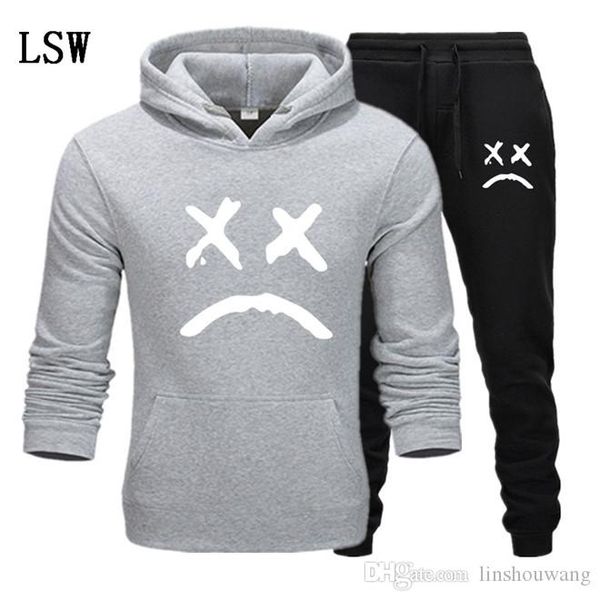 

new tracksuit men two piece hoodies+pants fall / winter lil peep hoodies sweatshirts suit male jogging tracksuits el-8, Gray