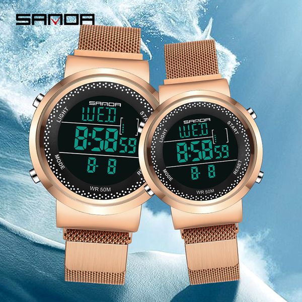 

383g/384l men's multi-functional digital waterproof net belt trend middle school students outdoor sports couple electronic watch, Slivery;brown