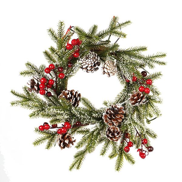 

new 40cm christmas wreath pe pine cone red fruit wreath christmas door decoration white flocking pendant