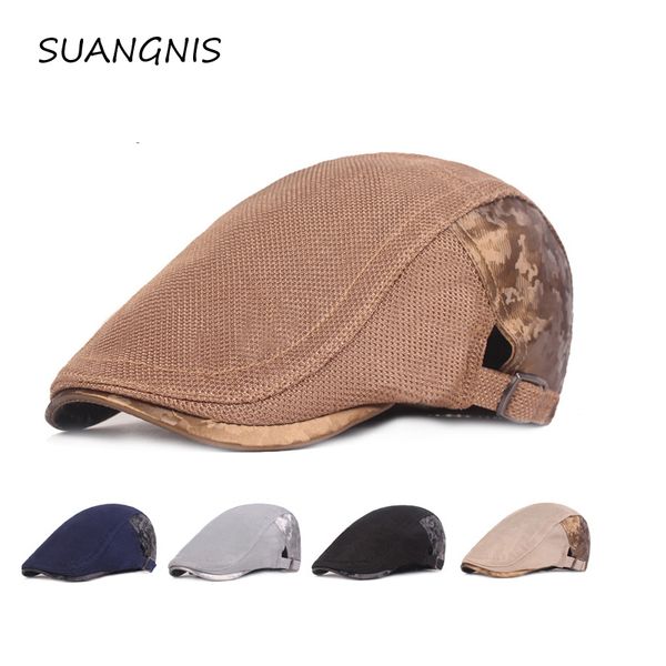 

2019 new fashion men women beret caps wholesale solid plain mesh caps summer breathable sun hats for men flat cap, Blue;gray
