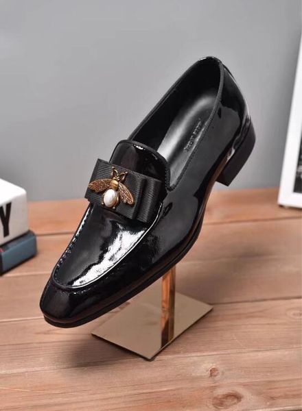 

fashion handmade men genuine leather with bow wedding dress shoes men luxurious prom and banquet loafers plus size men's flat223s, Black