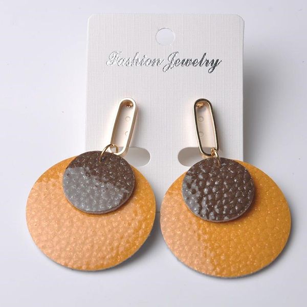 

cpop double layers genuine leather earrings for women birght round cute statement female winter drop dangle earrings supply manufacturers, Silver