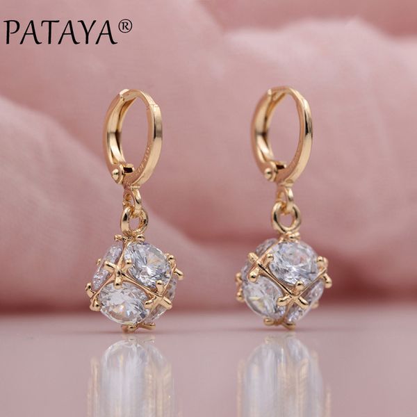 

pataya new arrivals fashion 585 rose gold square natural zircon long dangle earrings women wedding party luxury fine jewelry, Silver