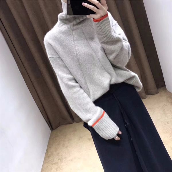 

new sweater in autumn and winter women's high collar lazy loosen shorts women's thickly knitted wool jacket, White;black