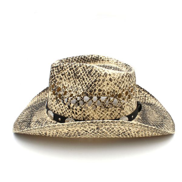 

100% соломы мужчины western cowboy hat ручной weave папа сомбреро hombre пастушка джаз caps punk пояс размер группы 56-58cm, Blue;gray