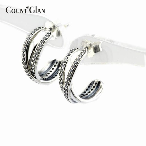 

2016 new entwined silver stud earrings with clear cz original 100% 925 sterling silver women jewelry diy wholesale, Golden;silver