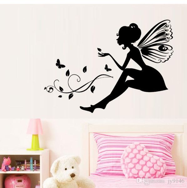 Girls Room Wall Decals Vinyl Self Adhesive Flower Fairy Wall Sticker Murals Kids Wall Art Home Decor Kids Room Wall Stickers Kids Vinyl Wall Art From
