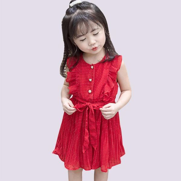 

baby girl dress dot pattern girls' summer dresses sleeveelss kids dress toddler casual childrens clothing, Red;yellow