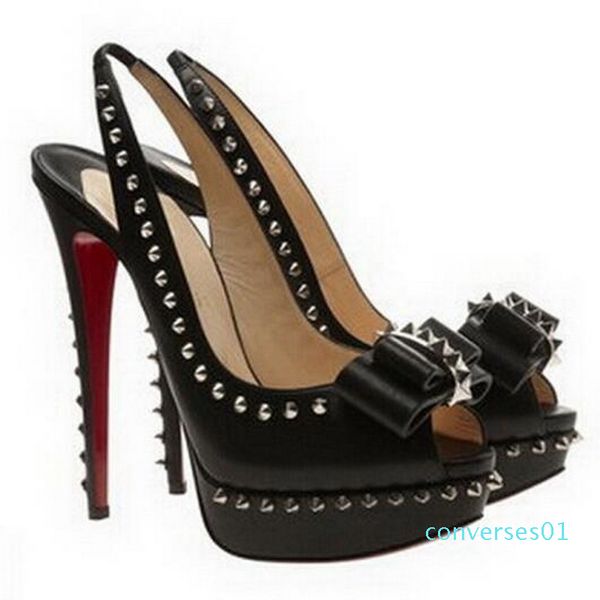 

original logo} fashion rivets fish mouth luxury designer red bottom bottoms high heel women dress shoes co01, Black