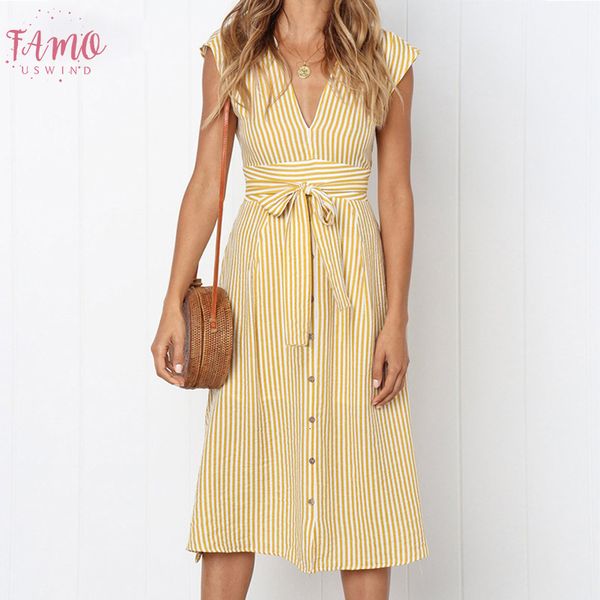 

stripe vintage print midi dress women elegant deep v sash tie up bodycon dresses summer streetwear sundresses 2020 designer clothes, Black;gray