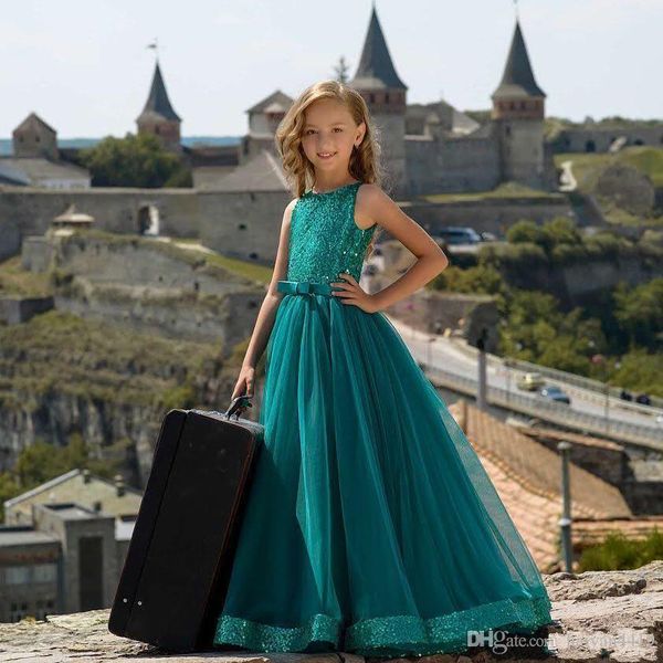 

2019 новые милые девушки театрализованные платья блестки шеи блестки топ тюль с бантом без рукавов длиной до пола дети цветок девушки одеваю, White;red