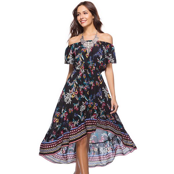 

women floral beach cover up off shoulder bikinis cover-ups beachwear summer dress sundress bathing suit irregular waist swimsuit, Blue;gray